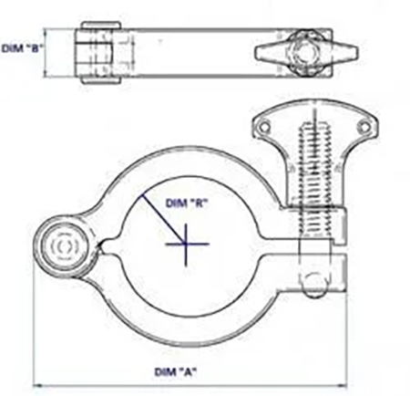 Rubber Fab Non-Metallic Sanitary Hinge Clamp Sizing Diagram